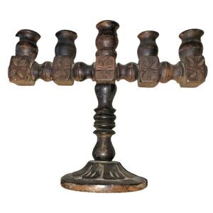 Vintage Wooden Hand Carved 5 Arm Altar Rustic Mexican Candelabra